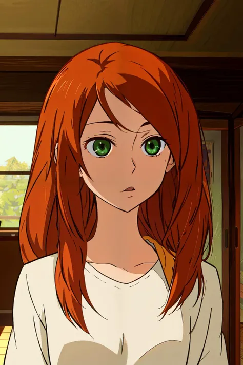 hyouka <lora:hyouka_offset:1>, beautiful ,masterpiece, best quality, 1girl, green eyes, long hair, orange hair, kim possible <lora:kim_possible_offset:0.7>
