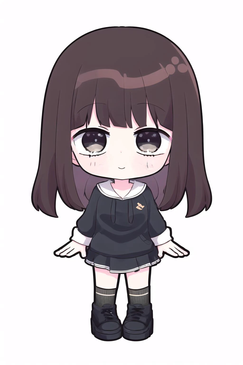 (high quality, high resolution:1.3), 4k, masterpiece, (simple background, grey background:1.2),
BREAK
1girl, solo,(outline, white outline:1.1), full body, standing, <lora:XenoderA_Sticker_Style-13:1>, chibi, smile, <lora:qlht_20231014094513:0.75> qlht, school uniform, no headwear, <lora:NoiseOffset_v2:1.0><lora:NoiseOffset_v2:1.0>