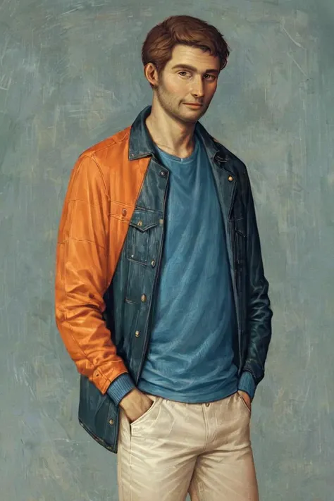score_9, score_8_up, score_7_up, score_6_up, score_5_up, score_4_up, solo, jacket, realistic, male focus, 1boy, pants, hand in pocket, looking at viewer, short hair, brown hair, standing, long sleeves, cowboy shot <lora:Gothic Art Style SDXL_LoRA_Pony Diffusion V6 XL:1>
