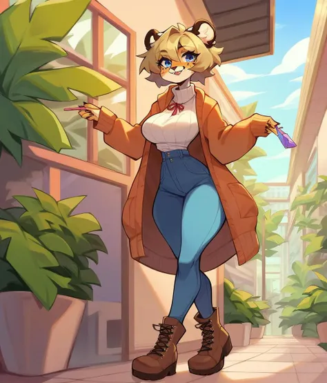 score_9, score_8_up, score_7_up, score_6_up, score_5_up, score_4_up, <lora:Smooth Anime 2 Style SDXL_LoRA_Pony Diffusion V6 XL:0.8>, source_furry, one character, solo, {{by cherrikissu}}, BREAK female cheetah, cardigan sweater, high waist jeans, ugg boots, shopping mall, dirty blonde hair,