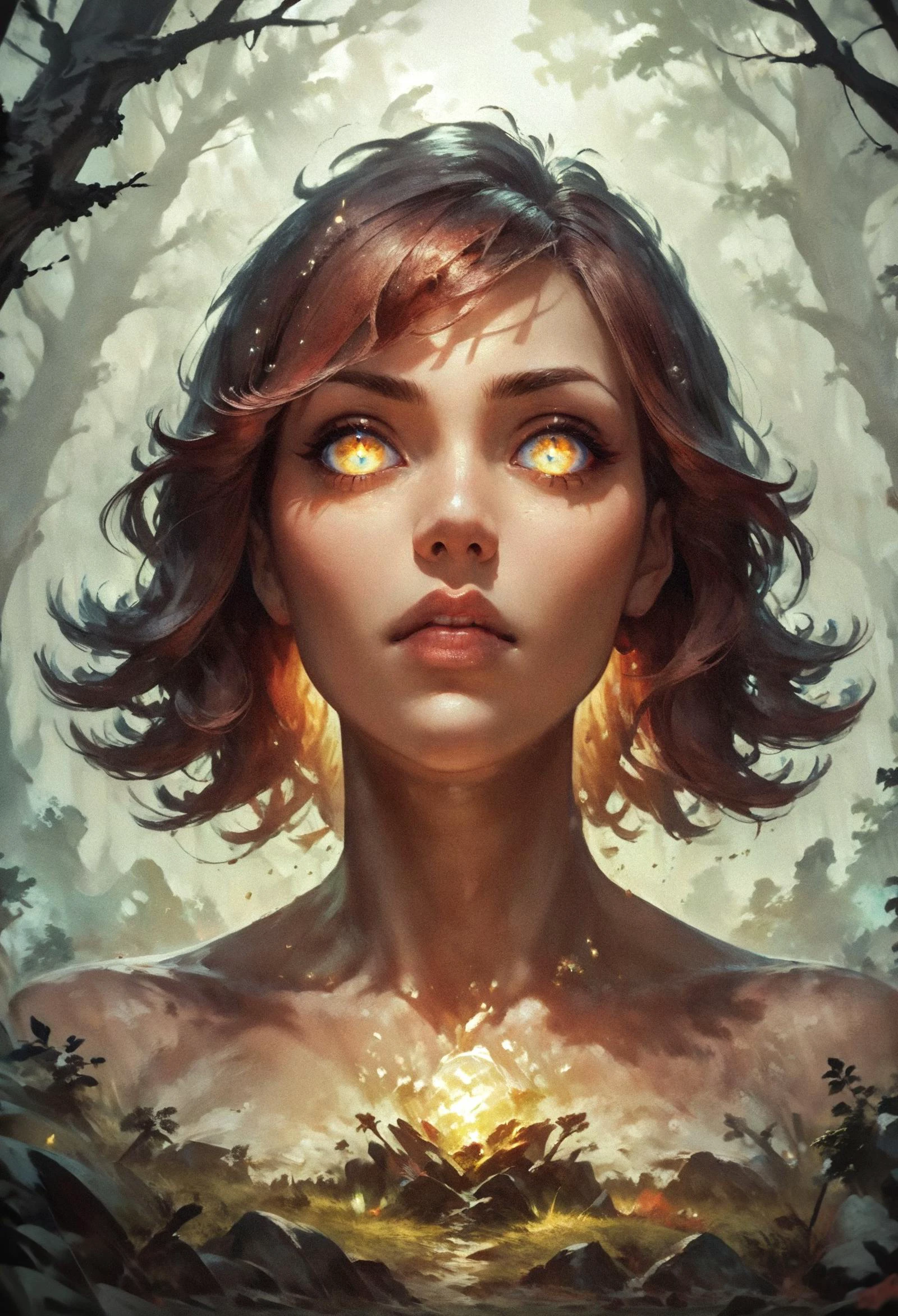 score_9, score_8_up, score_7_up, hyper realistic, detailed view, hero view, (1girl:1.1), woman solo, standing in the forest, (full glowing body:1.1), night creatures, light elemental, glowing hair, glow <lora:SDXL\Fantasy_Monsters_XL:0.7> <lora:Pony\paintedWorldPony:0.7> <lora:Pony\Concept Art 2 Style LoRA_Pony XL v6:0.8> concept art, realistic