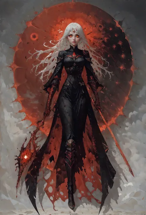 (score_9, score_8_up:1.1), score_7_up, Elegant, etheral presence, white hair, long hair, infected hair, woman, solo, glowing eyes, an enigmatic aura, shadows, fiery light, dark and red ambiance, depth blur, enigmatique, mysterious, armored dress, beutifuly, curvy, dark dress, infected face, (full body:1.8), black dress <lora:Expressive_H-000001> expressiveh <lora:vixon gothic oil style:0.7> d4rk01l <lora:Gothic Art 2 Style SDXL_LoRA_Pony Diffusion V6 XL:0.5> <lora:Mon_XL:0.9>