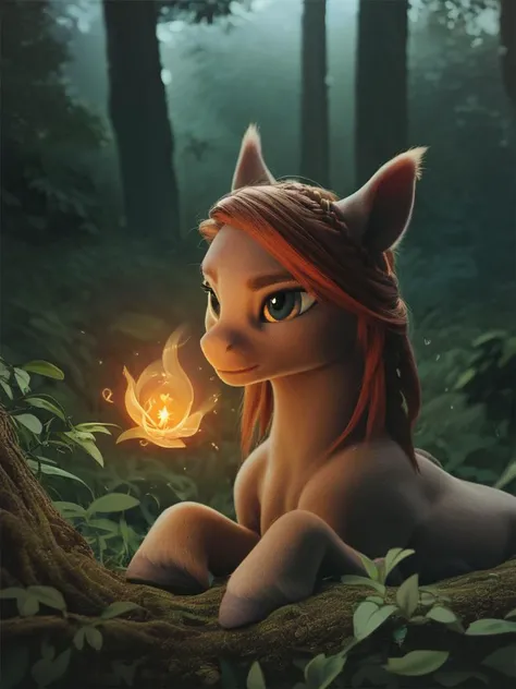 Lillia from League of Legends, deer centaur, 4 hooves, two arms, two hands, deer tail, fluffy, high resolution, realistic, Soft, 4K, upscales, high detail, Delicate fur, forest, breasts, nipples, hyper areola, long nipples, 4 legs, feral, waving at viewer, smile, purple eyes