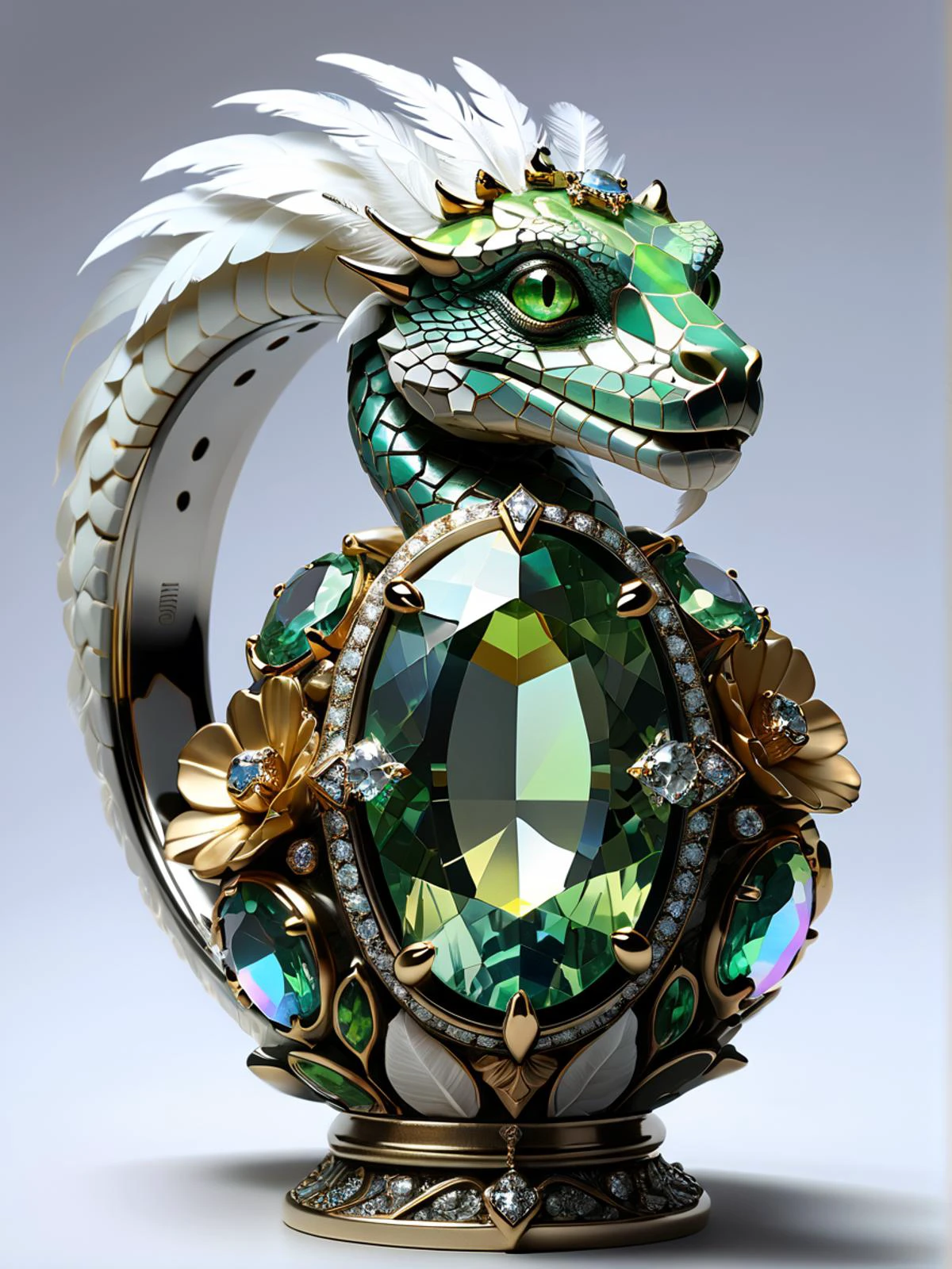 Minimalism art of (Schematic Vector image:1.3) of (Ultrarealistic:1.3),(Hopeless:1.3) Pewter, engrossing,sculptural, intricate, polygon, interconnected regions, Ivory, Amber, Diamond, Topas, Mosaic, Regular pattern, Topography, Animal, Flower, Ring, Object, Frame, crystal, A massive reptilian creature with iridescent scales and bioluminescent patterns, coiled around a treasure hoard, its eyes reflecting a thousand stars. Jesterâs Scepter: A scepter adorned with a comical, grinning face, used by court jesters to entertain.,White Feathers: Feathers from birds like swans or geese, used in adornment and quills.,Peridot: A green gemstone used in jewelry.,Lightning: Electrical discharges between clouds or between clouds and the ground., <lora:Anime Cold Night Style SDXL_LoRA_Pony Diffusion V6 XL:1>,(by Artist Adam Hughes:1.3),(Flat style:1.3),Illustration,Behance,(Land Art:1.3),(Green hue:1.3), abstract, simple geometric shapes, hard edges, sleek contours, Minimalism