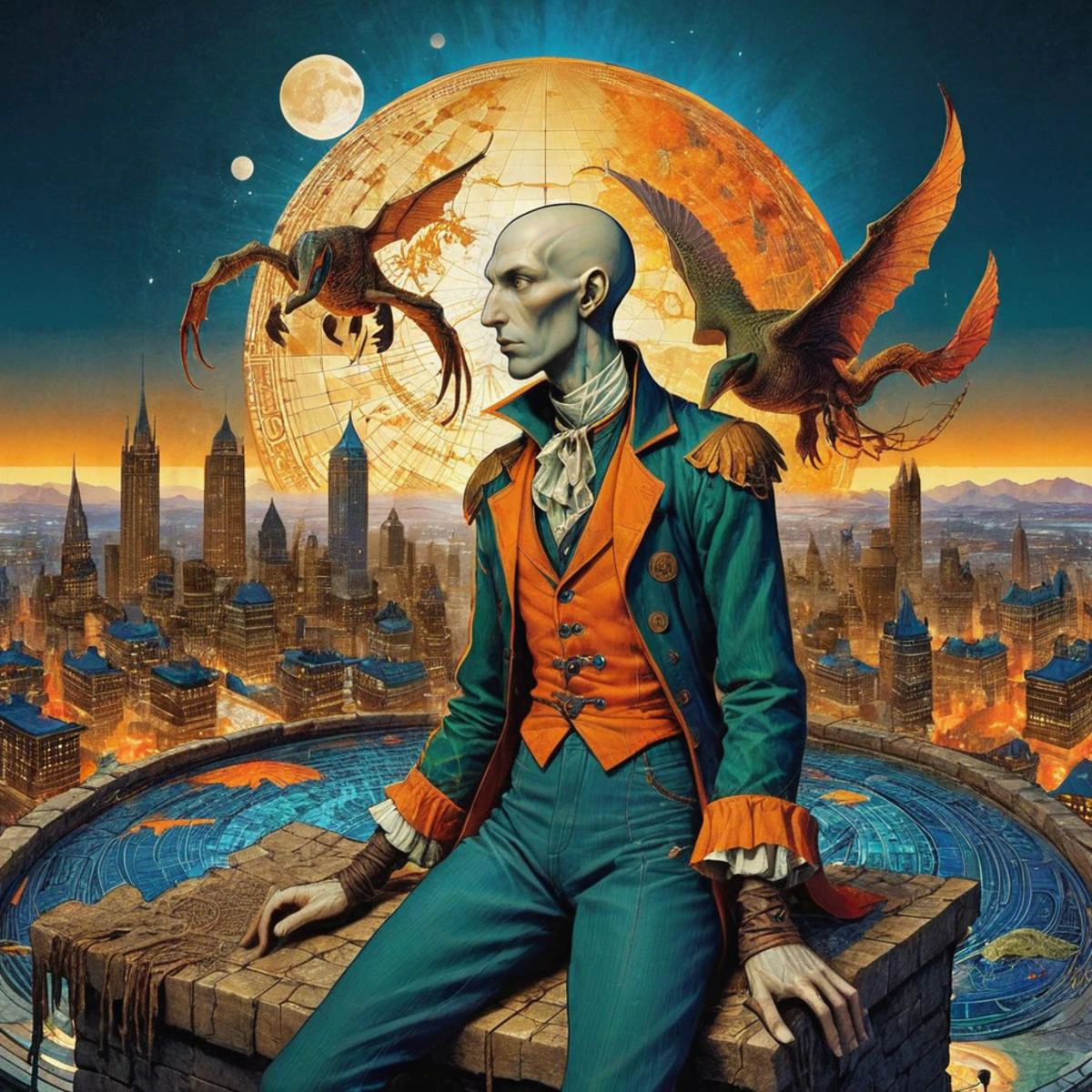 lovecraftian horror, (Recycled Photo:1.3) of (Simple illustration:1.3),(Energetic:1.3) Orange, polygon, interconnected regions, Ebony, Emerald, Sapphire, Bronze, Mosaic, Regular pattern, Topography, Flower, Ring, Person, embroidery, A confident individual with a shaved head, standing tall with their hands on their hips, looking out over a cityscape with pride. Hide Coverings: Animal hides used as rugs or to cover seating.,Wishing Well Coin: A coin tossed into a wishing well, believed to grant wishes of love and happiness.,Webbed Feet: Toes connected by skin, as seen in ducks and frogs, aiding in swimming. <lora:Gothic Art Style SDXL_LoRA_Pony Diffusion V6 XL:1>, <lora:npcportrait_v2:1>,(by Artist Stanhope Forbes:1.3),Highly Detailed,(Mingei:1.3),(Primary Colors:1.3), eldritch, cosmic horror, unknown, mysterious, surreal, highly detailed