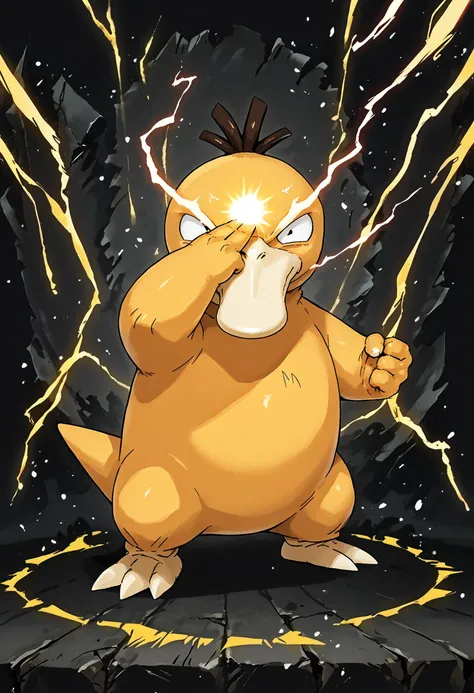 score_9, score_8_up, score_7_up,score_6_up, score_5_up, score_4_up ,beak, psyduck, pokemon (creature), solo, no humans, full body, energy ball, makankosappo charge, finger on forehead, electricity, looking at viewer, Aura, energy, glowing, swirling energy, dynamic pose, soulcultivation, glowing, silhouette, pks, pokemon<lora:Pony\memes\Aura_P1.safetensors:0.5:0.5> <lora:Pony\Style\Anime Summer Days Style SDXL_LoRA_Pony Diffusion V6 XL.safetensors:0.6:0.6> <lora:Pony\Style\pokemon_r1.safetensors:0.7000000000000001:0.7000000000000001> <lora:Pony\Dragonball\makankosappo charge.safetensors:0.9:0.9> <lora:Pony\Pokemon\POKEMON_PSYDUCK.safetensors:0.9:0.9>