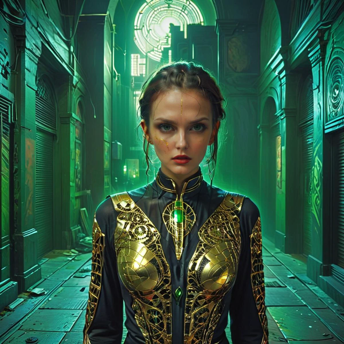 cyberpunk cityscape, (Light hearted Vector image:1.3) of (Graphic novel:1.3),(Sad:1.3) Vain â Excessively concerned with oneâs own appearance and self-worth. Example: Her vain obsession with her image affected her relationships., Marker Drawing of (Imaginative Drawing:1.3) of (Masterpiece:1.3),(Embarrassing:1.3) Innovative â Introducing new ideas and methods. Example: His innovative mind allowed him to invent the product that revolutionized the industry., A Fashion shot (Disgusting Painting:1.3) of (Sketched:1.3) woman,(Sad:1.3) Gray colored clothes, gorgeous, playful, superficial, intricate details, interconnected regions, elements, Ivory, Gold, Bronze, Diamond, Topaz, Mosaic, Regular pattern, Topography, Flower, Person, Object, Frame, wool, embroidery, glass, crystal, Rough Granite: The coarse and grainy texture of unpolished granite stone.,Coif: A close-fitting cap that covers the top, back, and sides of the head.,Parti-colored Clothing: Garments made from fabrics of two different colors, sewn together,(CGI Art:1.3),(scarlet hue:1.3), fine art photography,<lora:ral-ertmsphr:0.5> ral-ertmsphr,<lora:Demiurge_Top_250_v1:1> demiurge250, Full Depth Clarity,(by Artist Casey Baugh:1.3),(Computer Art:1.3),(Green hue:1.3), bold marker lines, visibile paper texture, marker drawing,<lora:hp_lovecraft_XL:1> hp_lovecraft_style,<lora:Gothic Art Style SDXL_LoRA_Pony Diffusion V6 XL:1>,(by Artist Enki Bilal:1.3),(Flat style:1.3),Illustration,Behance,(Impressionism:1.3),(Muted Colors:1.3), neon lights, dark alleys, skyscrapers, futuristic, vibrant colors, high contrast, highly detailed
