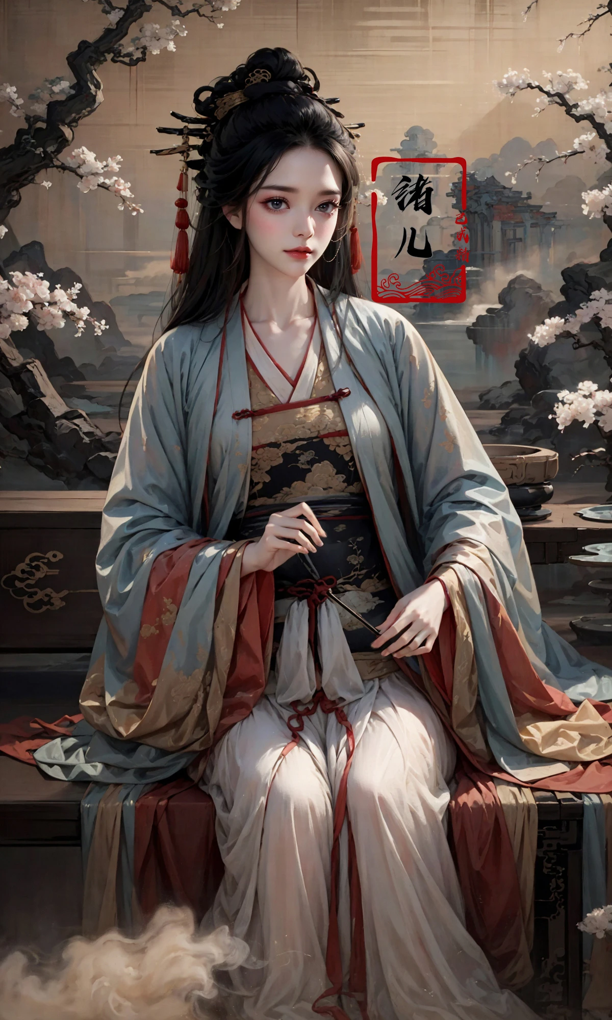 (masterpiece,best quality,realistic),(smokeSmoke surround:1.1)
hanfu,chinese_clothes,long_sleeves,1girl,solo,black_hair,hair_ornament,chinese painting mural, <lora:lute_20231115030944:0.8>
<lora:Smoke:0.3> <lora:md_20230905090446:0.3>