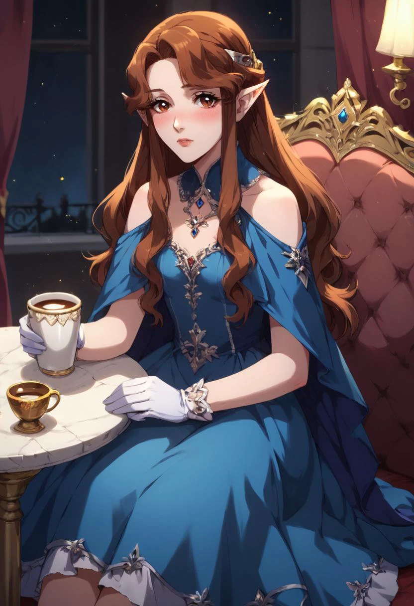 masterpiece,best quality, highly detailed, score_9, score_8_up, score_7_up, score_6_up,<lora:xl_more_art-full_v1:0.8>,
BREAK
<lora:lenoreXL:0.8>lenore, 1girl, gloves, solo, dress, long hair, sitting, brown hair, blush, brown eyes, jewelry, cup, blue dress,pointy ears, vampire,