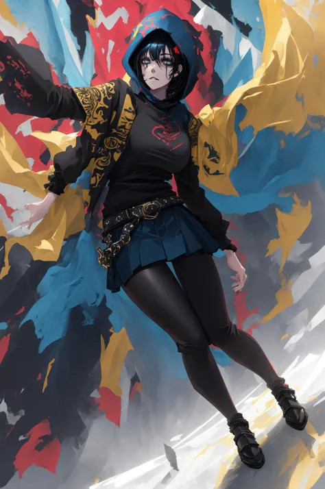 <lora:Chao3:1>, a goth female, [immaculate|intricate|immense] clothe details, detail [background|landscape|field|sun|floral|plants], ([deep eye|beautiful eye|dream iris|star iris|semi-photorealistic iris]),  [vibrant colors|limited colors| abstract colors| hard shadow], [high contrast|conflicting \(light\) values| \(very strong\) rim lighting], [sharp|photorealistic|3D|digital painting] and [2D|anime],[[ (underclothes) [[\(tattoo's\)|\(full body tattoo\)|\(breast tattoo\)] \(painted\) on skin]]], [torn clothes|scratches|mole|makeup|blush|mascara],  
BREAK 
1girl, [muscular|toned|curvy|plump], [large breasts|medium breasts] and sagging breasts, [\(large\) thighs| wide hips|thick thighs|thick lips|plush lips], \(tattoo\) \(below\) clothes, [\(large\) \(open\) jacket \(with\)\(hood\)|shirt|short skirt|legging|belt],  [skirt|frill|dress], detail face, detail eye,