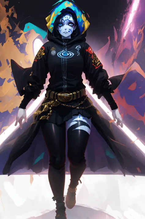 <lora:Chao3:1>, a goth female, [immaculate|intricate|immense] clothe details, detail [background|landscape|field|sun|floral|plants], ([deep eye|beautiful eye|dream iris|star iris|semi-photorealistic iris]),  [vibrant colors|limited colors| abstract colors| hard shadow], [high contrast|conflicting \(light\) values| \(very strong\) rim lighting], [sharp|photorealistic|3D|digital painting] and [2D|anime],[[ (underclothes) [[\(tattoo's\)|\(full body tattoo\)|\(breast tattoo\)] \(painted\) on skin]]], [torn clothes|scratches|mole|makeup|blush|mascara],  
BREAK 
1girl, [muscular|toned|curvy|plump], [large breasts|medium breasts] and sagging breasts, [\(large\) thighs| wide hips|thick thighs|thick lips|plush lips], \(tattoo\) \(below\) clothes, [\(large\) \(open\) jacket \(with\)\(hood\)|shirt|short skirt|legging|belt],  [skirt|frill|\(short\) dress], detail face, detail eye, chao,