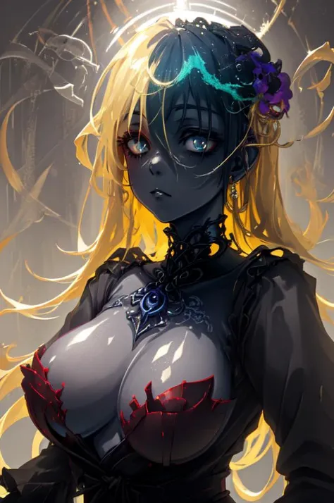 <lora:Chao3:1>, a goth female, [immaculate|intricate|immense] clothe details, detail [background|landscape|field|sun|floral|plants], [large breasts|medium breasts] and sagging breasts, [deep eye|beautiful eye|dream iris|star iris|semi-photorealistic iris],  [vibrant colors|limited colors| abstract colors| hard shadow], [high contrast|conflicting \(light\) values| \(very strong\) rim lighting],