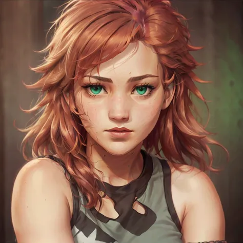 <lora:chaos:0.5><lora:arcane_style_lora:0.35>, portrait of [Jennifer Lawrence:Marci \(Dota 2\):0.35] wearing Sleeveless Top, Green eyes, highly detailed, (punk style:1.1), intricate detailed eyes, (frown:0.8), (shy:1.1), [Auburn:Chestnut:0.3] hair