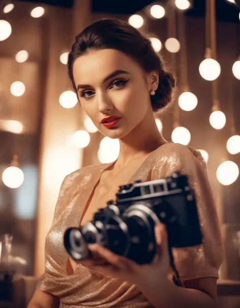 cinematic photo a Full-body shot, Retro chic, GloriaSolSDXL, vintage style, classic-inspired scene, soft sepia tones  <lora:GloriaSolSDXL:1> . 35mm photograph, film, bokeh, professional, 4k, highly detailed