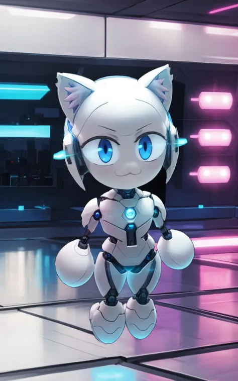 neco arc, full body, 1girl, :3, cat ears, full body, chibi, cat girl, cat tail, solo, slit pupils, 2d, cartoon, anime coloring, <lora:neco-arc:1>, android blue Eyes, blue Eyes, white skin, robot, cyborg, <lora:futurediffusion:0.9>