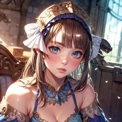 8k, 4k, intricate details, cinematic lighting, stunning environment, ornate, (realistic:1.2), detailed face, detailed eyes, detailed shadows, (atelier series:1.3), 1girl, bare shoulders, blue sleeves, blush, boots, brown hair, day, detached sleeves, dress, full body, boots, long hair, looking at viewer, petals, skirt, sky, solo,  <lora:1_ADD_Detail:1>,  <lora:CHA_Totori:0.8>