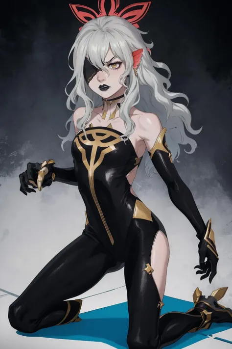 (masterpiece), best quality, silver eyes, perfect face, highres, 1girl, solo, angelms, white hair, white jacket, jeans, fingerless gloves, atacking pose, dancing around chains, evil smile, long boots, fanstasy background, cowboy shot, fullbody shot, looking at the viewer, from front, holding chains, long chain  whip