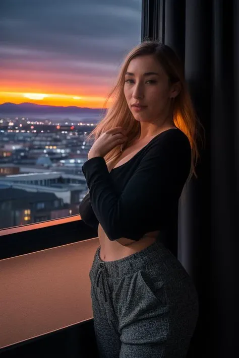 DEN_bigtittygothegg_OF,
((cityscape:1.2) scene posing on the (rooftops:1.2) at (sunset:1.2) wearing clothes, wearing trousers and a top, (plain top:1.2), (top:1.2), (trousers:1.2), (cityscape:1.2), (night time sunset sky:1.3), (dark:1.1), (evening:1.2), vibrant sky colours:1.2),
bokeh, f1.4, 40mm, photorealistic, raw, 8k, textured skin, skin pores, intricate details <lora:epi_noiseoffset2:1>, epiCRealism <lora:ClothingAdjuster3:-1>