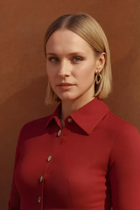 headshot, woman in red shirt, soft colors, masterpiece, high quality, (high detailed skin:1.1)
<lora:kristen_bell_lora_v01:1> 80ktbl