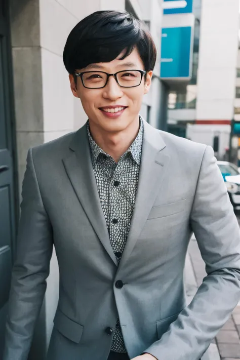 1boy ,smile, solo,upper body , outdoors, glasses, <lora:Celebrity-yu_jaeseok_v1:0.8>, jaeseok, indoor, suit,
masterpiece, high quality, highres, realistic,