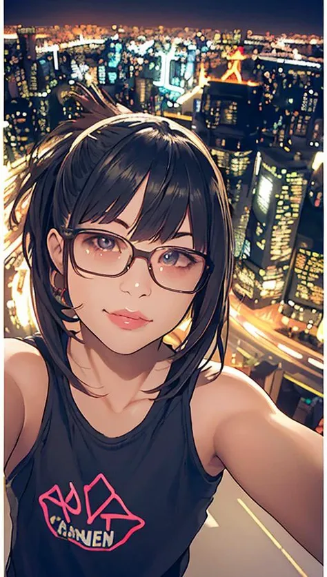 <lora:CTStyle:0.9> CTStyle, selfie in the downtown district, night city lights