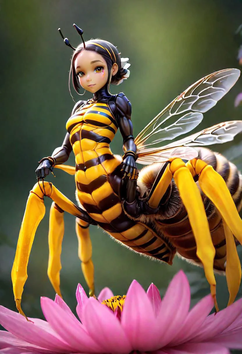 raw photo of centaur bee drider on giant flower