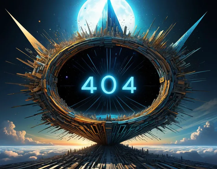 hype detailed masterpiece, dynamic realistic digital art, awesome quality, 404 Error Reality Not Found,( text "404":1.3),Artful Resonance,Virtual Construct,Unharmonious Hallelujah,