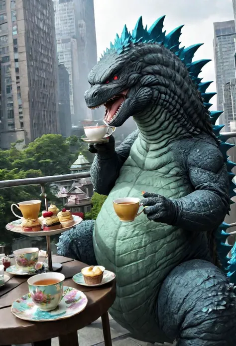 leviathan Godzilla have tea party in the city