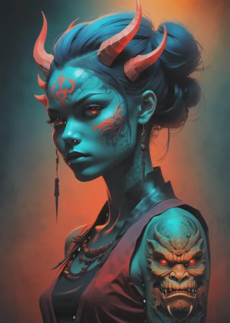 1 female,
oni tattoo
sleeveless
colorful
gradient
shadow
dramatic lighting
(artwork in the style of Meobius Sam Bosma :1.5)
Zdzislaw Beksinski