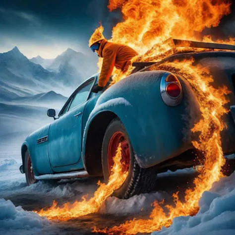 Life Documentary Artistic ultradeep focus photography, Ultimate solid masterpiece synthesized from multiple masterpieces of absolute different styles and themes with sense of humour, Free self-expression, show me the beauty of your imagination in symbolism photo surrealism style, frost and fire theme