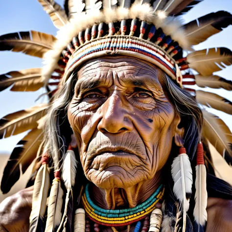 1924 colored closeup of a very old Apache Indian war chief, tired and exhausted by the world, 8k, uhd, realistic, detailed skin, insane detailed, award-winning-photo,