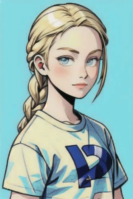 Woman, blonde, braid, cropped, t-shirt