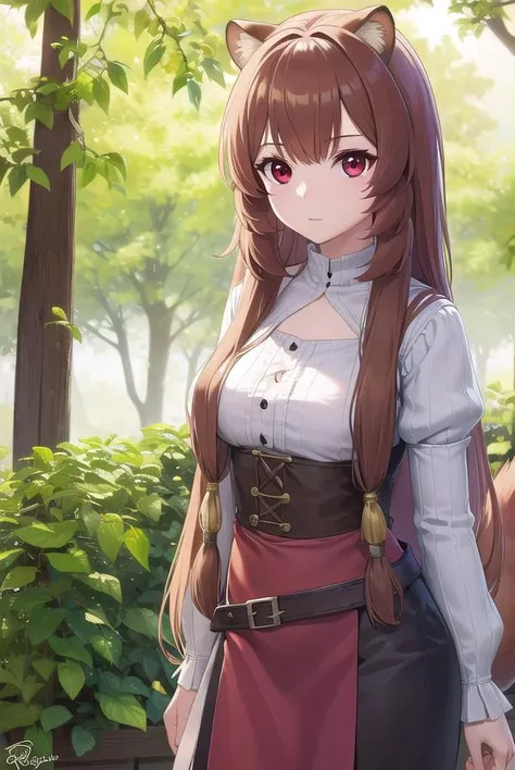 raphtalia, <lyco:raphtalia-lyco-nochekaiser:1>,
raphtalia, animal ears, brown hair, long hair, raccoon ears, raccoon girl, raccoon tail, (red eyes:1.5), tail,
BREAK arm garter, belt, brown belt, brown dress, dress, juliet sleeves, long sleeves, puffy sleeves, short dress,
BREAK looking at viewer,
BREAK outdoors, forest, nature, sun, sky, (cowboy shot:1.5),
BREAK <lyco:GoodHands-beta2:1>, (masterpiece:1.2), best quality, high resolution, unity 8k wallpaper, (illustration:0.8), (beautiful detailed eyes:1.6), extremely detailed face, perfect lighting, extremely detailed CG, (perfect hands, perfect anatomy),