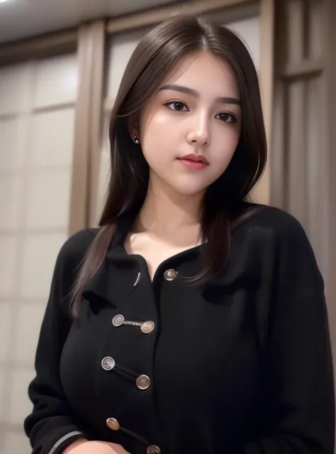 (((balanced eyes))), ((balance face)), (((balance eyes))), (8k, best quality, masterpiece:1.2),(upper body 1:2) (realistic, photorealistic, photo-realistic:1.37), ultra-detailed, beautiful detailed eyes, beautiful detailed nose, (((balanced eyes))), ((upper body 1:2)),((big breasts)), (((sweater))), natural skin texture, 24mm, 4k textures, soft cinematic light, adobe lightroom, photolab, hdr, intricate, elegant, highly detailed, sharp focus, ((((cinematic look)))), soothing tones, insane details, intricate details, hyperdetailed, low contrast, soft cinematic light, dim colors, exposure blend, hdr, faded, slate atmosphere,   <lora:Nooknapa:0.65>, (((black long coat ))), (((body covered))), (((black and white jacket)))