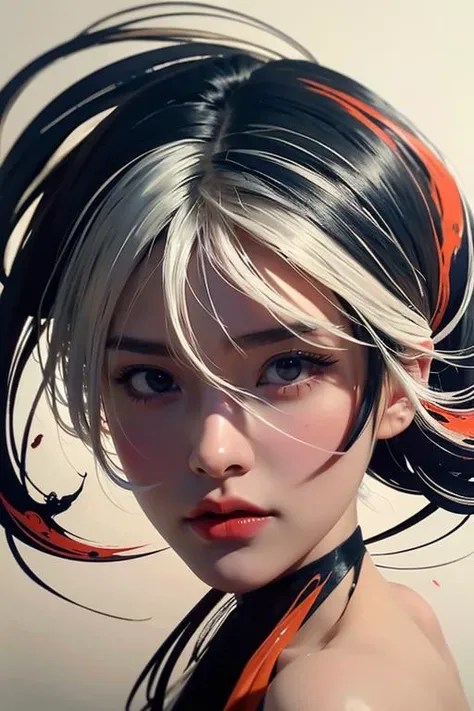 (dramatic, gritty, intense:1.4),masterpiece, best quality, 8k, insane details, intricate details, hyperdetailed, hyper quality, high detail, ultra detailed, Masterpiece, (calligraphy:1.4)(ether colorful ink flowing:1.3),1girl, A shot with tensionwhite hair (silhouette:1.3)curvy, <lora:TWbabe8:0.4>