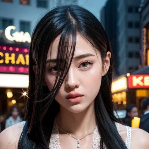 (goddess-like happiness:1.2), Kpop idol, full body, floating hairs, black eyes, (RAW photo:1.2), (photorealistic:1.4), (masterpiece:1.3), (intricate details:1.2),casual dress, beautiful detailed, (detailed eyes), (detailed facial features), (20 years old female), petite, small breasts, narrow waist, (looking_at_viewer:1.4), from_front, slim_legs, (best quality:1.4), (ultra highres:1.2), cinema light, outdoors, (extreme detailed illustration), (lipgloss, eyelashes, best quality, ultra highres, depth of field, caustics, Broad lighting, natural shading, 85mm, f/1.4, ISO 200, 1/160s:0.75)