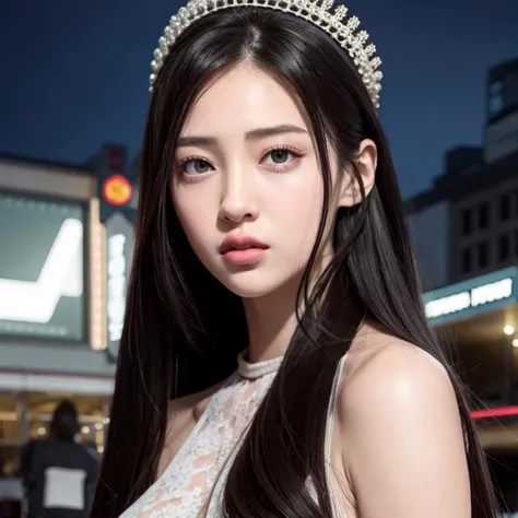 (goddess-like happiness:1.2), Kpop idol, full body, floating hairs, black eyes, (RAW photo:1.2), (photorealistic:1.4), (masterpiece:1.3), (intricate details:1.2),casual dress, beautiful detailed, (detailed eyes), (detailed facial features), (20 years old female), petite, small breasts, narrow waist, (looking_at_viewer:1.4), from_front, slim_legs, (best quality:1.4), (ultra highres:1.2), cinema light, outdoors, (extreme detailed illustration), (lipgloss, eyelashes, best quality, ultra highres, depth of field, caustics, Broad lighting, natural shading, 85mm, f/1.4, ISO 200, 1/160s:0.75)