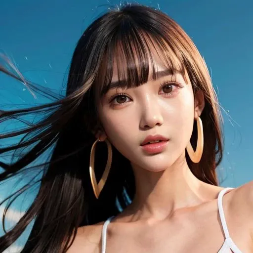 (goddess-like happiness:1.2), Kpop idol, full body, floating hairs, (RAW photo:1.2), (photorealistic:1.4), (masterpiece:1.3), (intricate details:1.2), white shirt, jeans, beautiful detailed, (detailed eyes), (detailed facial features), (20 years old female), petite, small breasts, narrow waist, (looking_at_viewer:1.4), from_front, big circle earrings, slim_legs, (best quality:1.4), (ultra highres:1.2), cinema light, outdoors, (extreme detailed illustration), (lipgloss, eyelashes, best quality, ultra highres, depth of field, caustics, Broad lighting, natural shading, 85mm, f/1.4, ISO 200, 1/160s:0.75) <lora:TWbabe9:0.75>