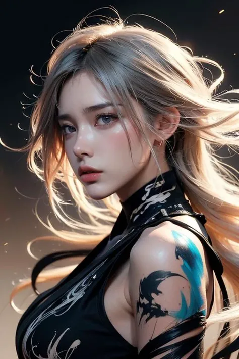 (dramatic, gritty, intense:1.4),masterpiece, best quality, 8k, insane details, intricate details, hyperdetailed, hyper quality, high detail, ultra detailed, Masterpiece, (calligraphy:1.4)(ether colorful ink flowing:1.3),1girl, A shot with tensionwhite hair (silhouette:1.3), curvy, abstract expressionist painting abstract beauty,centered,looking at the camera,approaching perfection,dynamic,moonlight,highly detailed,digital painting,artstation,concept art,smooth,sharp focus,illustration,art by Carne Griffiths and Wadim Kashin . energetic brushwork, bold colors, abstract forms, expressive, emotional,<lora:TWbabe7:0.4>