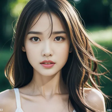 1girl, (goddess-like happiness:1.2), Kpop idol, floating hairs, brown eyes, (RAW photo:1.2), (photorealistic:1.4), (masterpiece:1.3), (intricate details:1.2), beautiful detailed, (detailed eyes), (detailed facial features), (25 years old female), petite, (looking_at_viewer:1.4), from_front, slim_legs, (best quality:1.4), (ultra highres:1.2), cinema light, outdoors, (extreme detailed illustration), (lipgloss, eyelashes, best quality, ultra highres, depth of field, caustics, Broad lighting, natural shading, 85mm, f/1.4, ISO 200, 1/160s:0.75), (RAW photo, best quality), (realistic, photo-realistic:1.3), best quality ,masterpiece, an extremely delicate and beautiful, extremely detailed ,CG ,unity ,8k wallpaper, Amazing, finely detail, masterpiece, best quality, extremely detailed CG unity 8k wallpaper, absurdres, incredibly absurdres, huge filesize , ultra-detailed, highres, extremely detailed, pureerosface_v1, beautiful detailed girl, extremely detailed eyes and face, beautiful detailed eyes, light on face, straight-on, staring, collarbone, bare shoulders, longeyelashes,