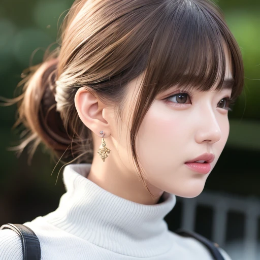 (goddess-like happiness:1.2), Kpop idol, 20 years old, ponytail, (RAW photo:1.2), (photorealistic:1.4), (masterpiece:1.3), (intricate details:1.2), delicate, beautiful detailed, (detailed eyes), (detailed facial features), (turtleneck sweater), petite, small breasts, narrow waist, (looking_at_viewer:1.2), big circle earrings, slim_legs, (skinny), (best quality:1.4), (ultra highres:1.2), cinema light, outdoors, (extreme detailed illustration), (lipgloss, eyelashes, best quality, ultra highres, depth of field, caustics, Broad lighting, natural shading, 85mm, f/1.4, ISO 200, 1/160s:0.75), dynamic pose, <lora:TWbabe4:0.55>