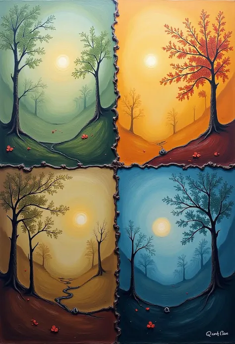 4 quadrants. 4 paintings. foolish spring, abstract summer, foggy autumn, cold winter. qdrltyCE style