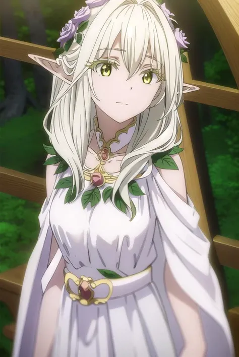 forestprincess, <lora:forest princess s2-lora-nochekaiser:1>,
forest princess, long hair, hair ornament, hair between eyes, (yellow eyes:1.3), white hair, flowers, pointy ears, hair flower, rose, hair intakes, elf, smile,
BREAK dress, collarbone, white dress,
BREAK outdoors, trees, forest, sky, grass, clouds,
BREAK looking at viewer, (cowboy shot:1.5),
BREAK <lyco:GoodHands-beta2:1>, (masterpiece:1.2), best quality, high resolution, unity 8k wallpaper, (illustration:0.8), (beautiful detailed eyes:1.6), extremely detailed face, perfect lighting, extremely detailed CG, (perfect hands, perfect anatomy),
