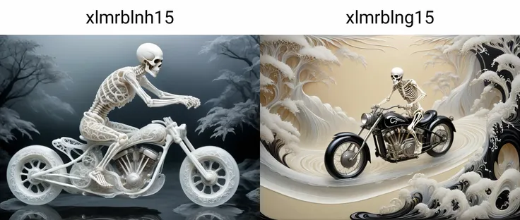 (Expressionism:0.5) xlmrblnh15-1300, mature Brazilian skeleton riding a futuristic motorcycle by Rene Lalique in a white-tinted river cascades, long exposure, black filigree inlay, (misty:1.21)