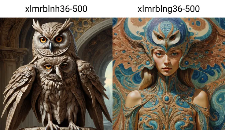 Decadent Movement, magnificent xlmrblnh36-500 owl perched on the shoulder of a French female alien, very detailed, intricate
