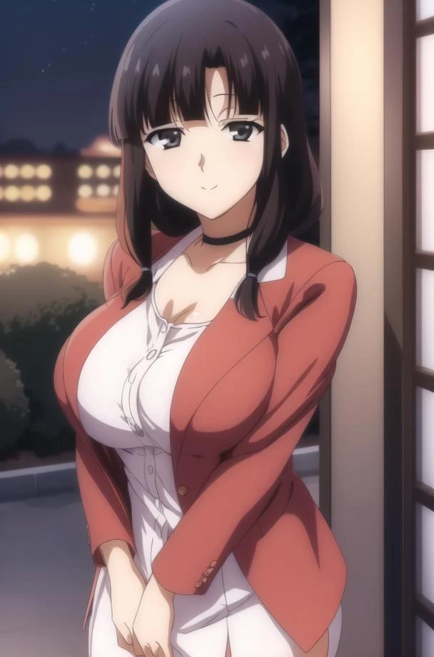 (Night:1.7), Japan, Tokyo, CityView, Before Window,
Standing at attention,
ribbon_choker,collarbone, long_sleeves, open_clothes, open_jacket, red_jacket, white_shirt,
<lora:SaionjiYouko-V1:0.75>,<lora:saiminSeishidou:0.25>,office lady,
bangs, black_eyes, black_hair, blunt_bangs,long_hair,single braid, parted bangs,
1 girl, Manga,20yo,mature female,Beautiful Finger,Beautiful long legs,Beautiful body,Beautiful Nose,Beautiful character design, perfect eyes, perfect face,
looking at viewer, alluring, (innocent_big_eyes:1.0),
official art,extremely detailed CG unity 8k wallpaper, perfect lighting,Colorful, Bright_Front_face_Lighting,
(masterpiece:1.0),(best_quality:1.0), ultra high res,4K,ultra-detailed,
photography, 8K, HDR, highres, absurdres:1.2, Kodak portra 400, film grain, blurry background, bokeh:1.2, lens flare, (vibrant_color:1.2)
(Beautiful,large_Breasts:1.4), (beautiful_face:1.5),(narrow_waist),