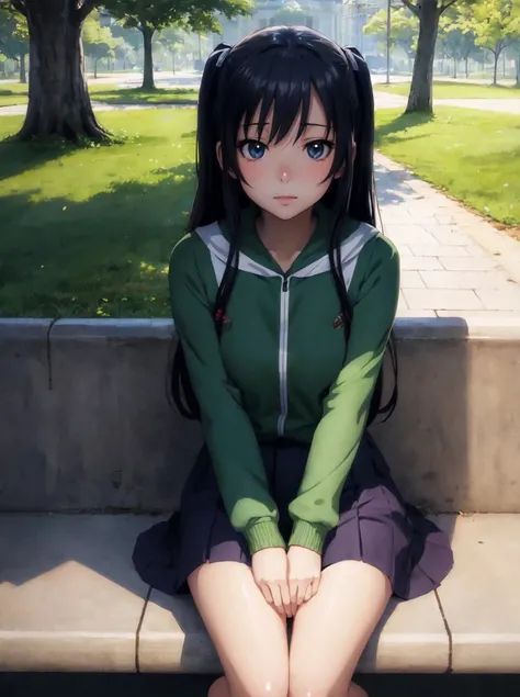 anime illustration art of a cute girl sitting in park