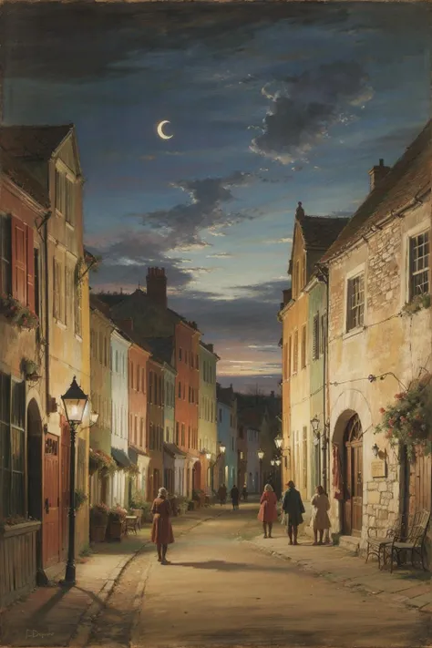a drawing, a painting, EdgarDegras, <lora:Edgar Degras style:1>, beautiful night over a villadge landscape