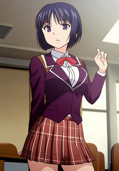 <lora:yuuki_karin:0.8>, (masterpiece, best quality,perfect lighting), yuuki_karin, 1girl, solo, dynamic pose, school uniform, plaid skirt,