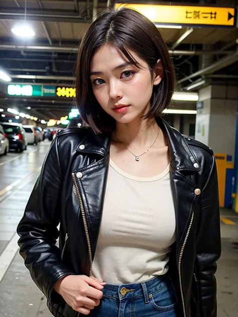 (realistic, photo-realistic, depth of field:1.37), ultra-detailed, (realistic skin),
1girl, 28yo japanese girl, leather jacket, jeans,
<lora:UnderGround-CP:0.7> underground, road, concrete,